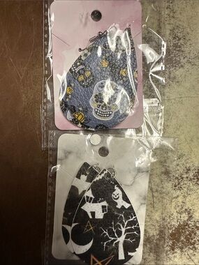 Day of the Dead Teardrop Earrings — Purple Skull Print